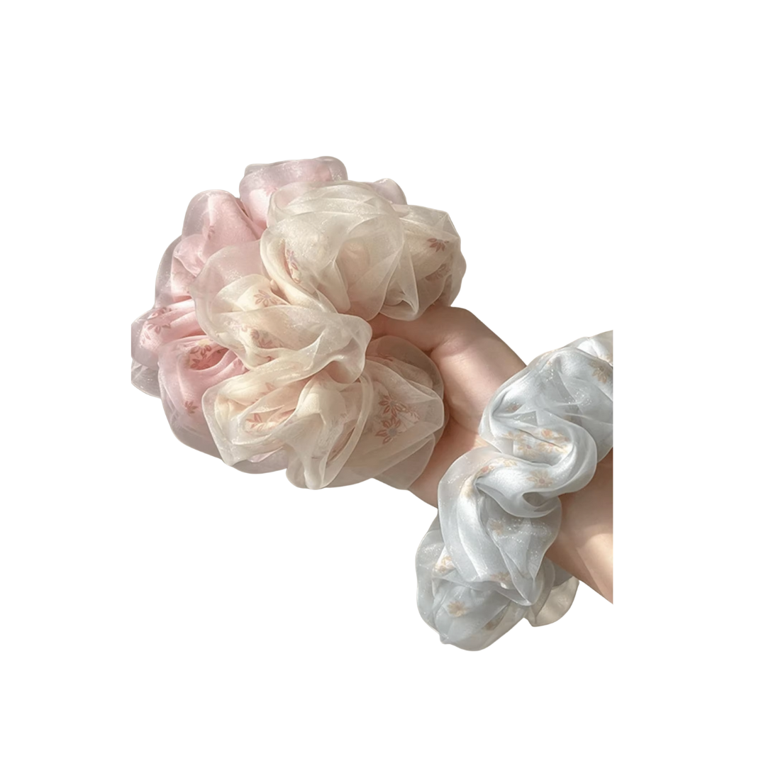 double layer flower print hair scrunchie