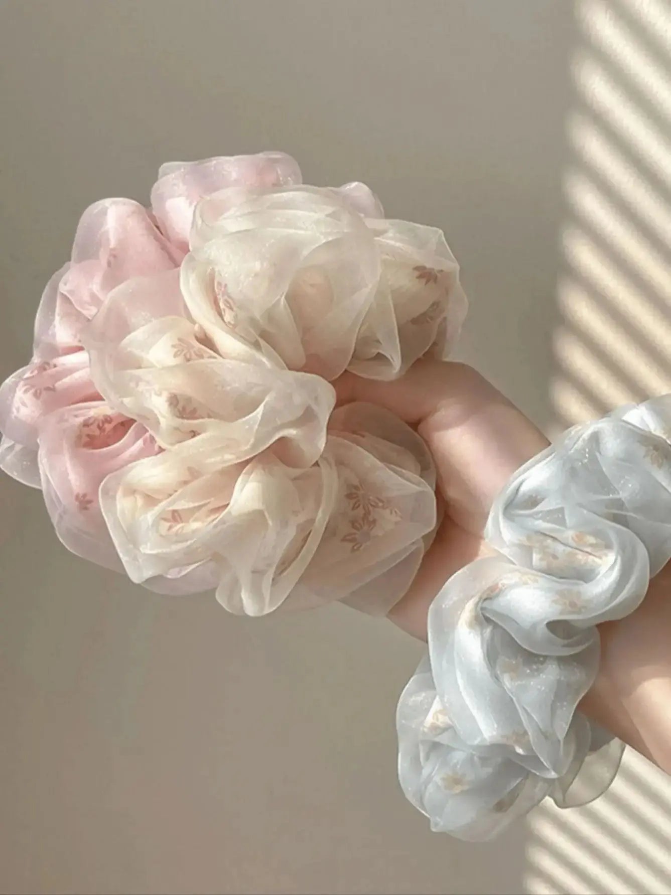 double layer flower print hair scrunchie