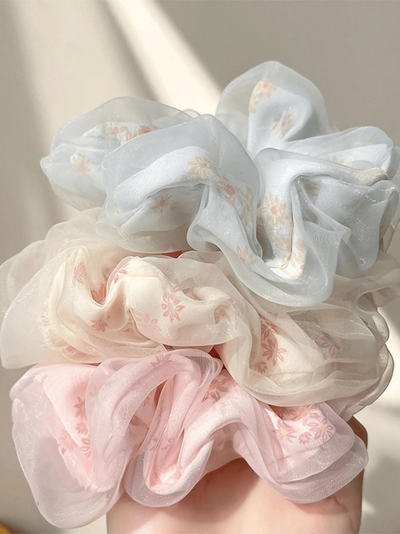 double layer flower print hair scrunchie