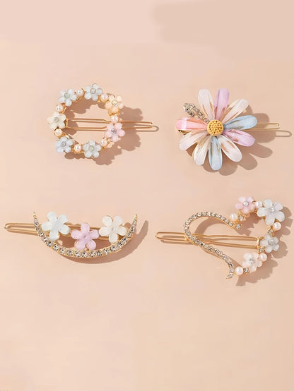 4 Pack Floral Design Hair Pins