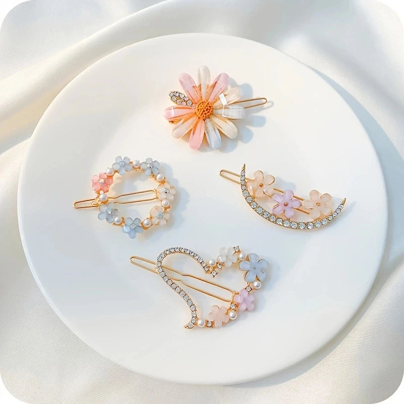 4 pack floral design hair pins