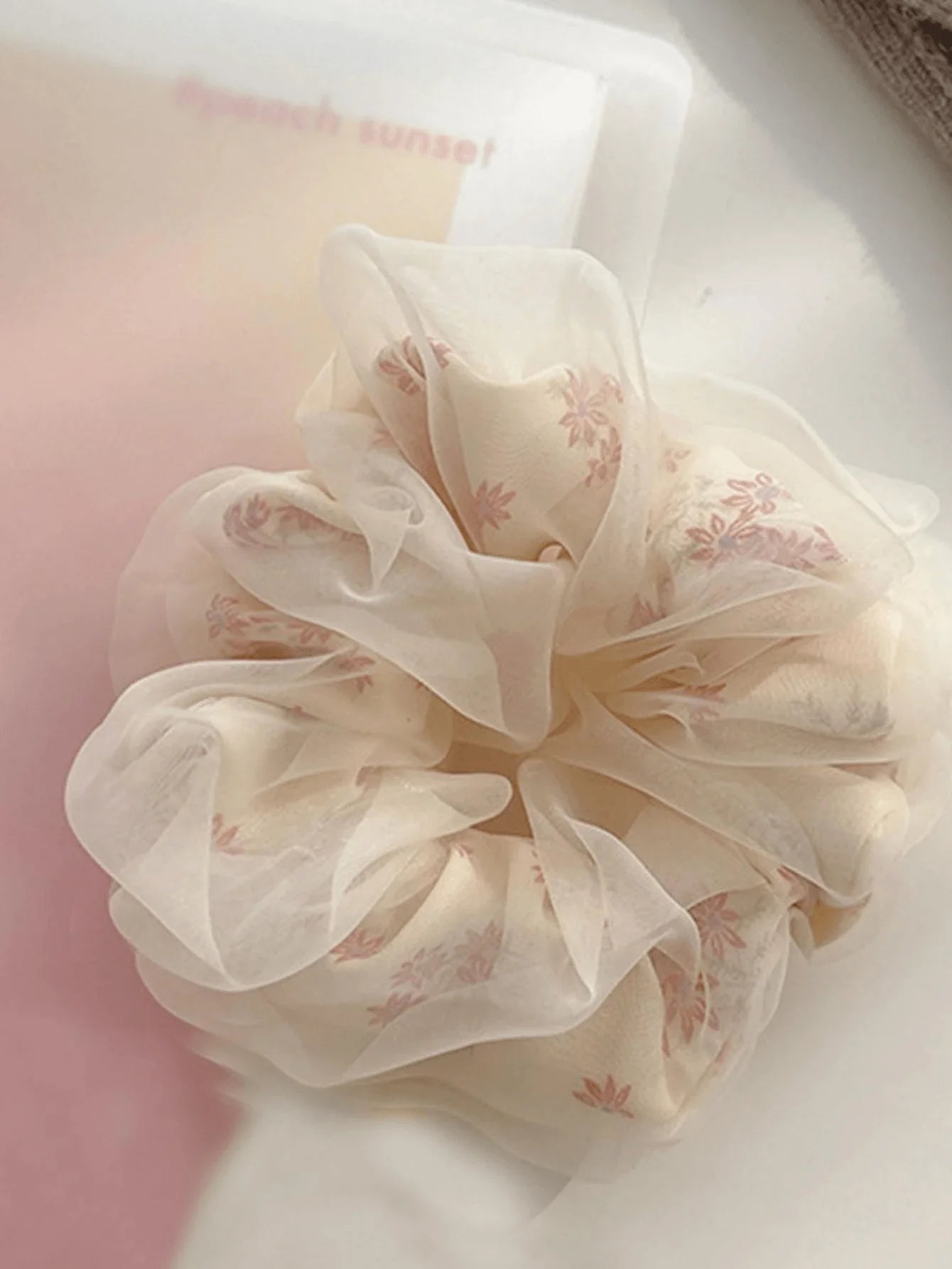double layer flower print hair scrunchie