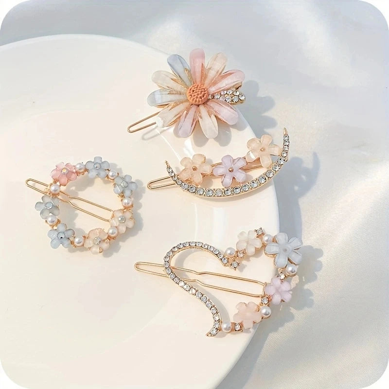 4 pack floral design hair pins