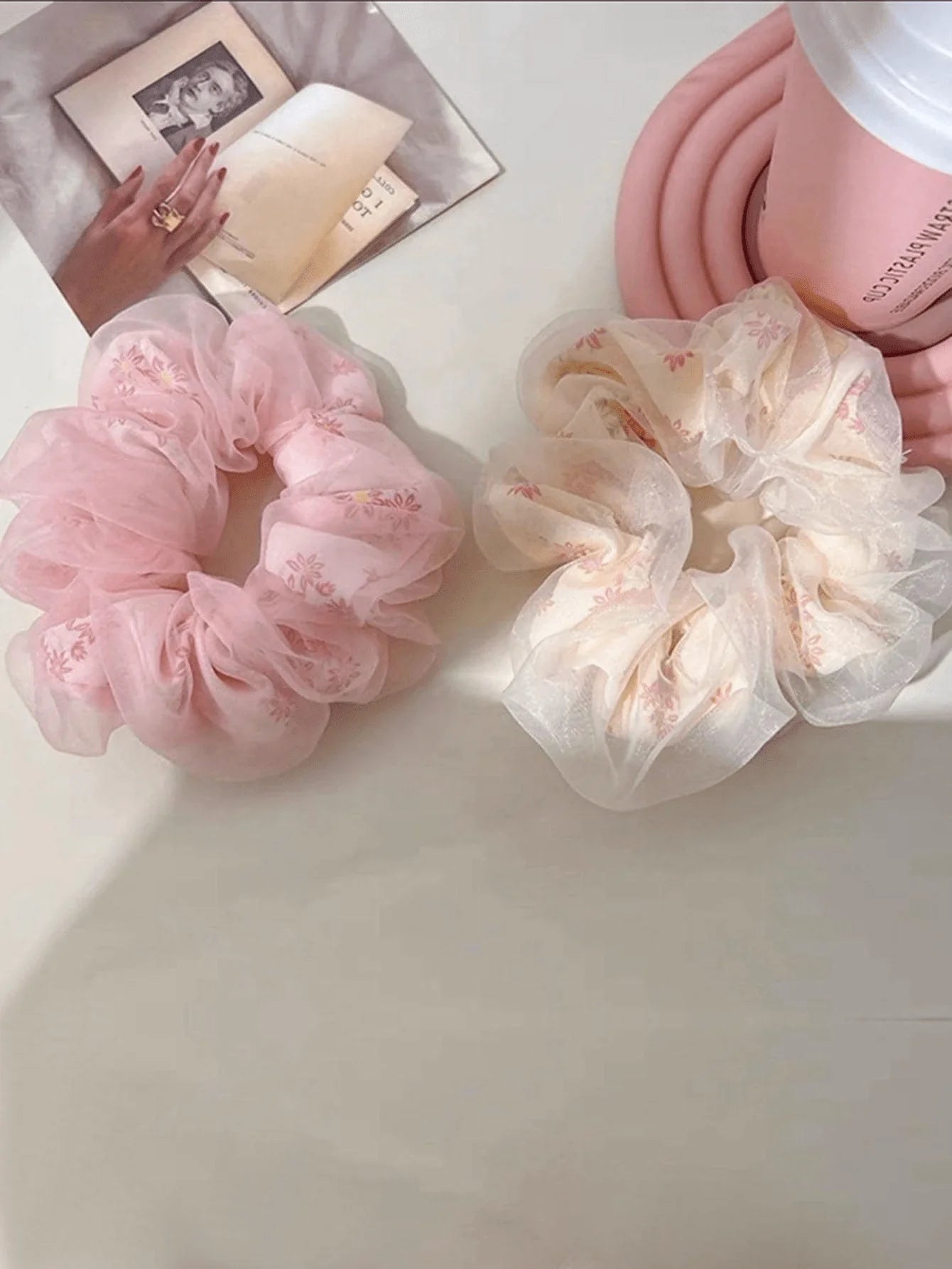 double layer flower print hair scrunchie