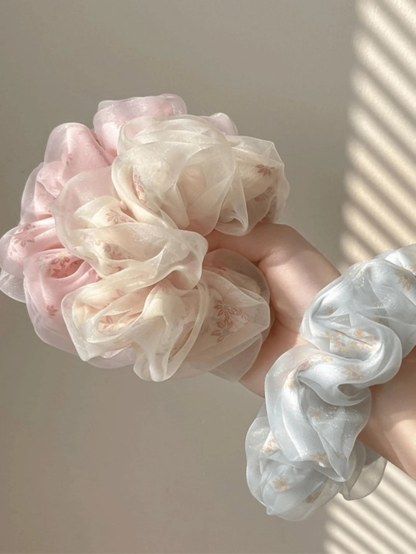 double layer flower print hair scrunchie
