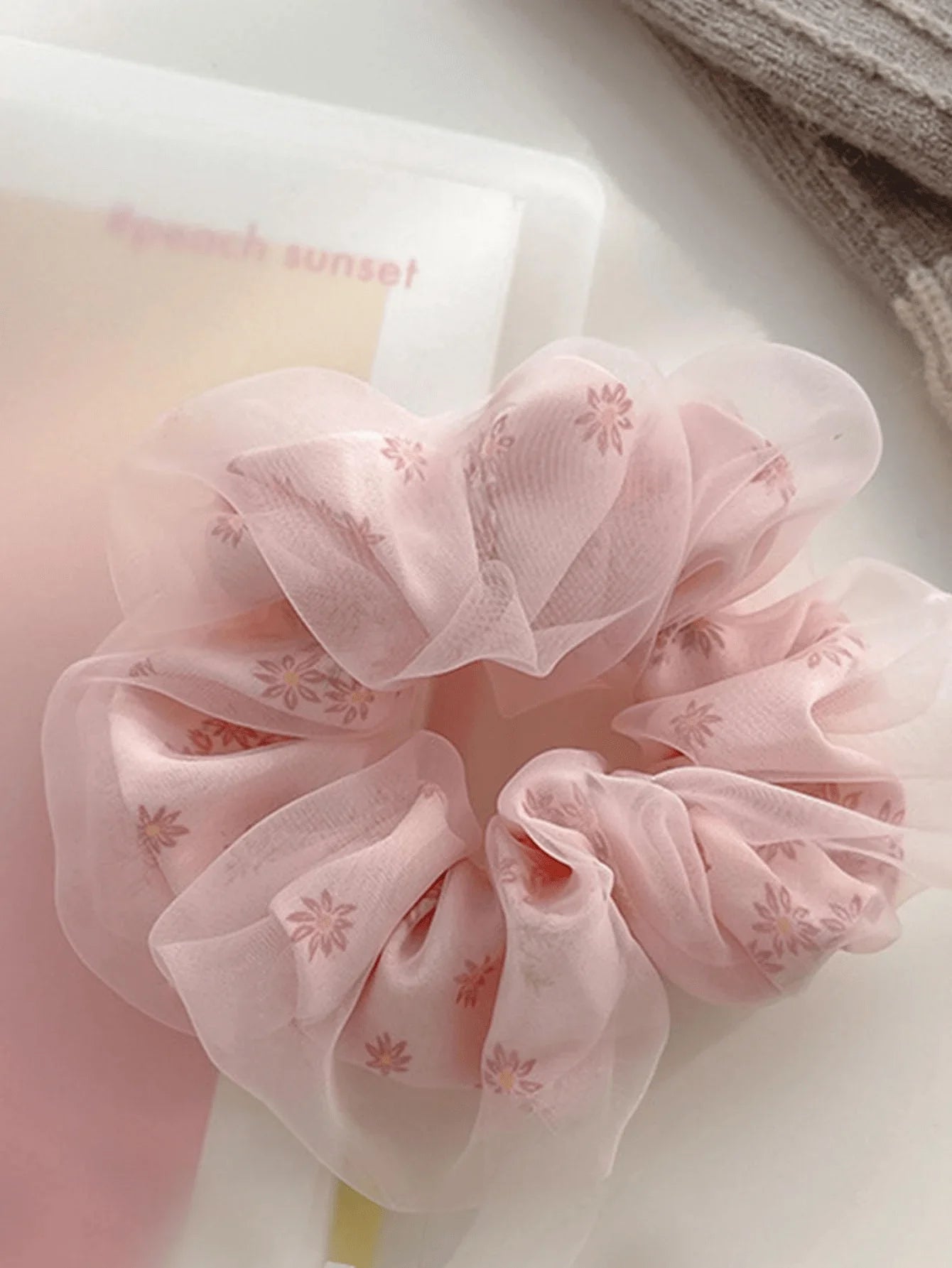 double layer flower print hair scrunchie